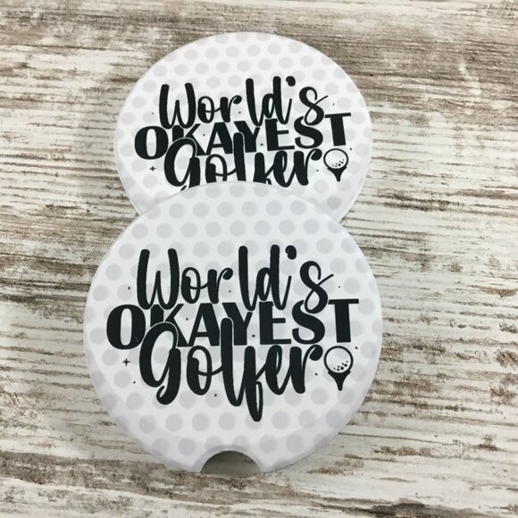 World's Okayest Golfer Car Coasters Set of 2 - Picture 4 of 5